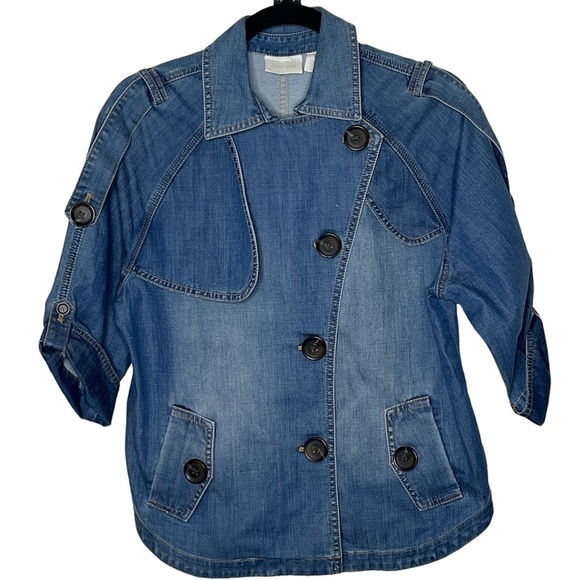 NWT Chico’s Denim Trench Jacket Sz 1 - Picture 1 of 7